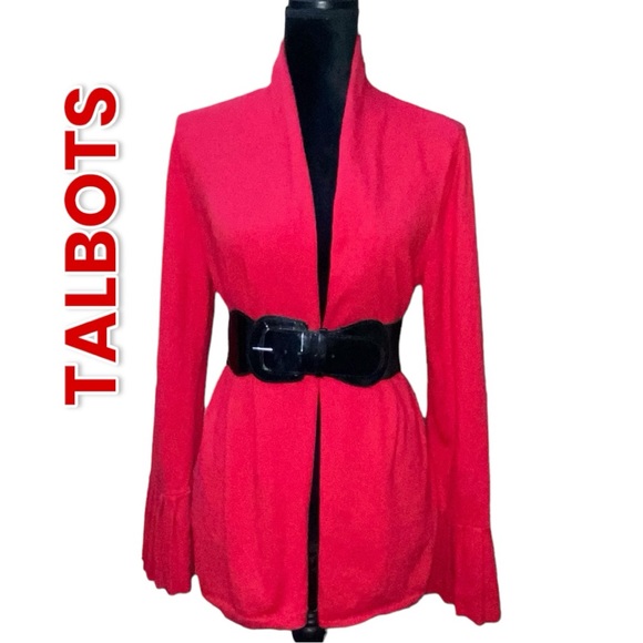 Talbots Cotton Cashmere Blend Red Open Cardigan Pleated Cuffs - Women’s Large - Picture 10 of 10